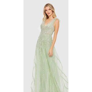 Mac Duggal 10700 Soft‎ Tie Sleeveless V Neck Gown Size 12 Nwt